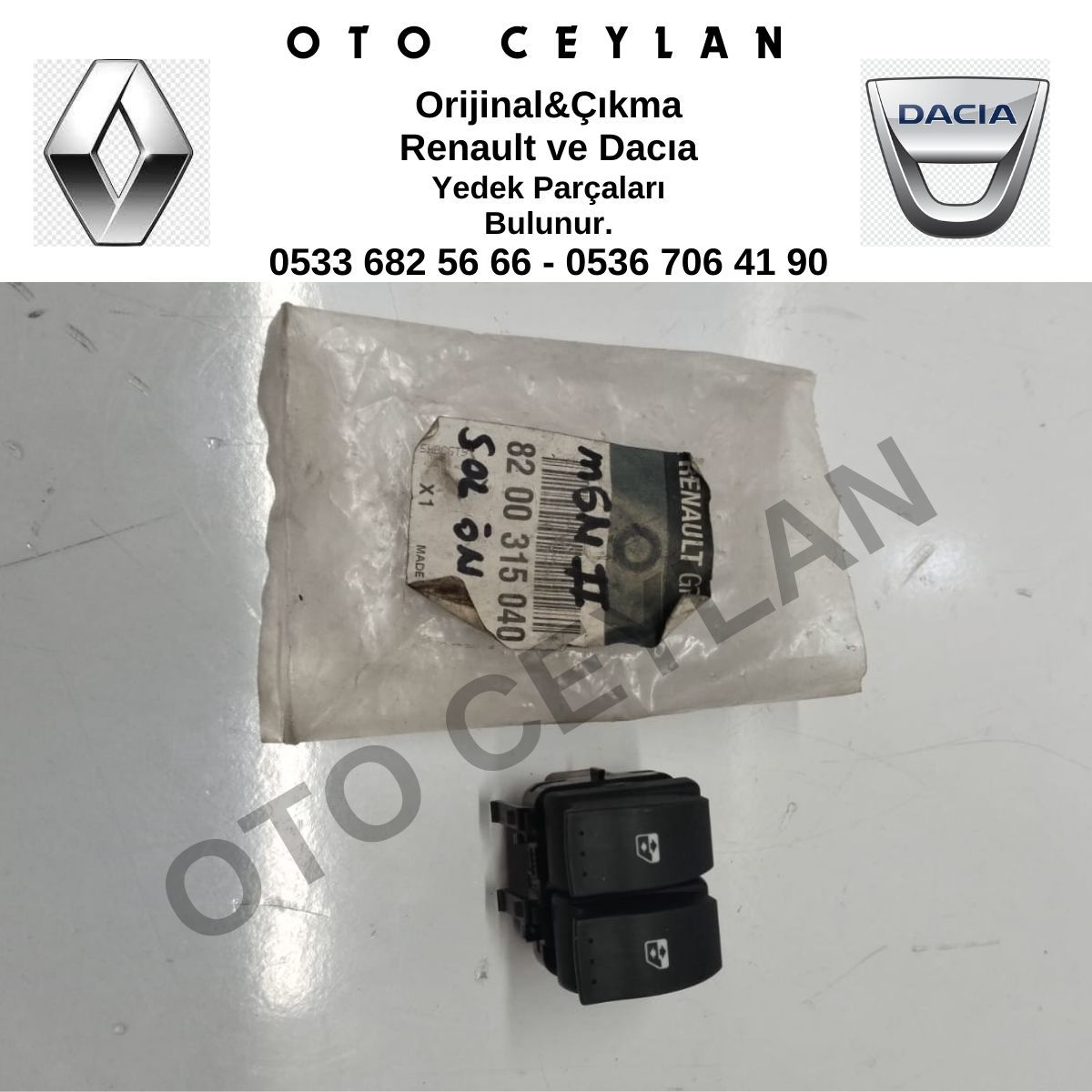 8200315040 Megane 2 Cam Açma Düğmesi Sol Ön Çiftli Orijinal Sıfır