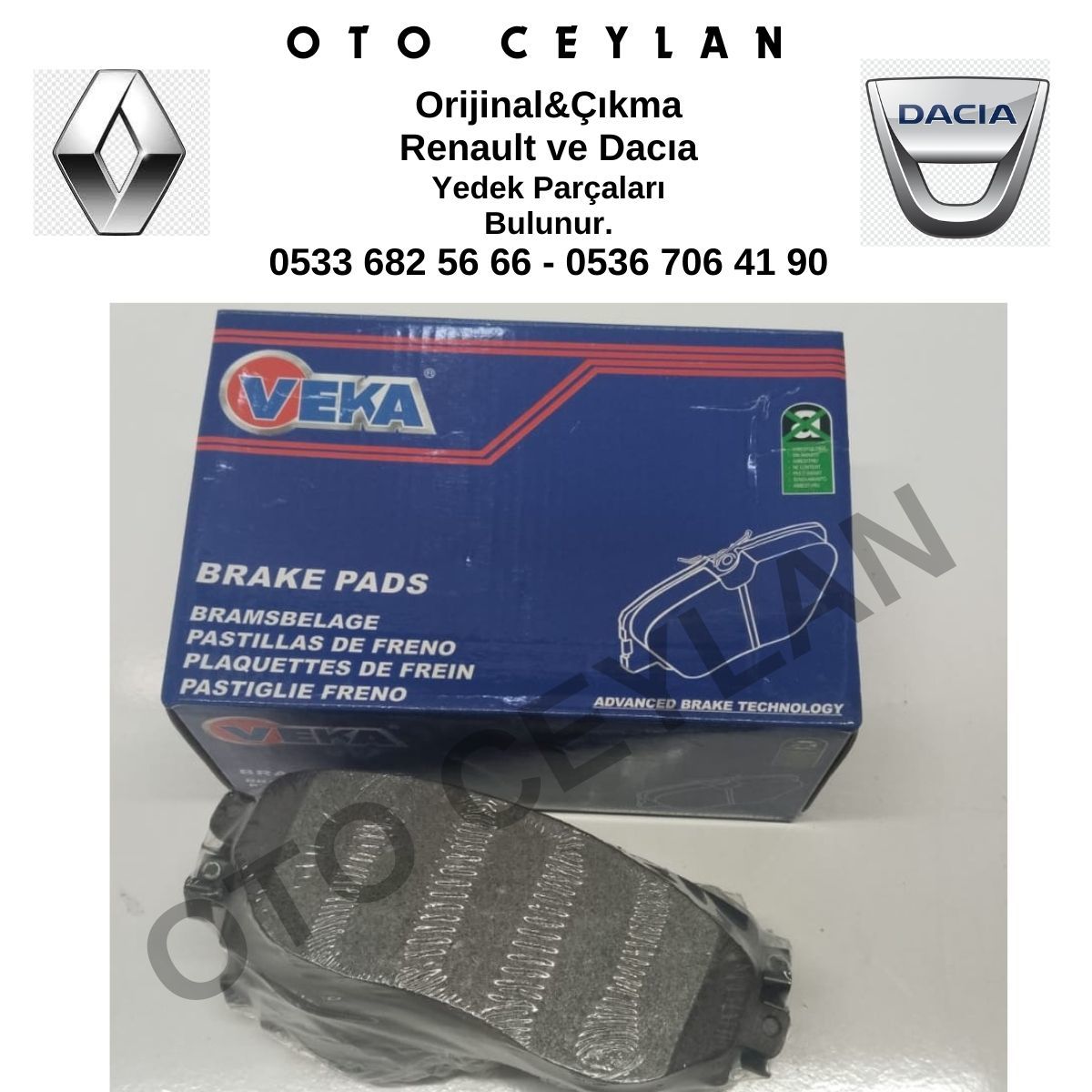 410601073R 410608638R Trafic 3 Ön Fren Disk Balatası Sıfır Yan Sanayi Veka Marka