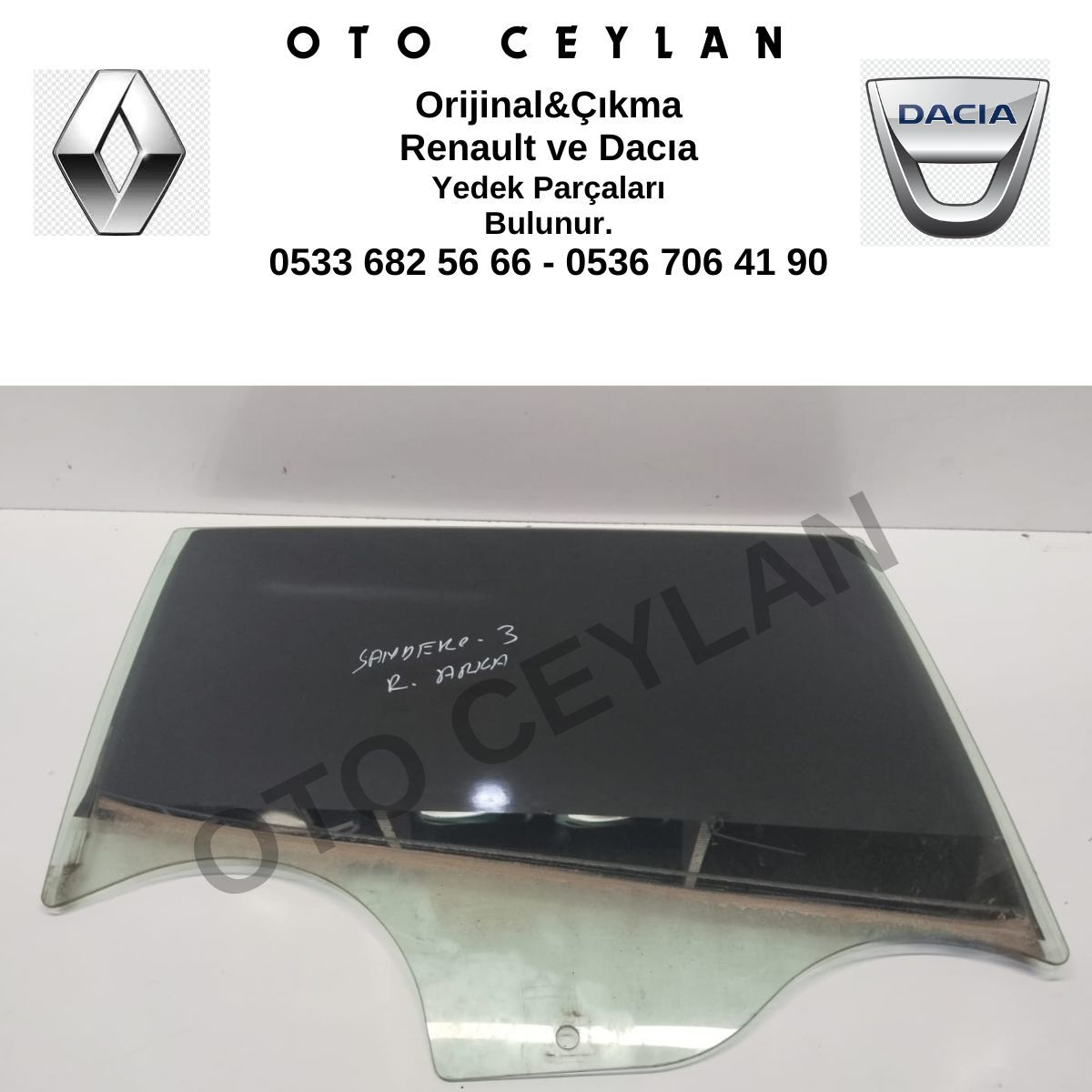 823008190R Sandero 3 Arka Kapı Camı Sağ Orijinal Çıkma