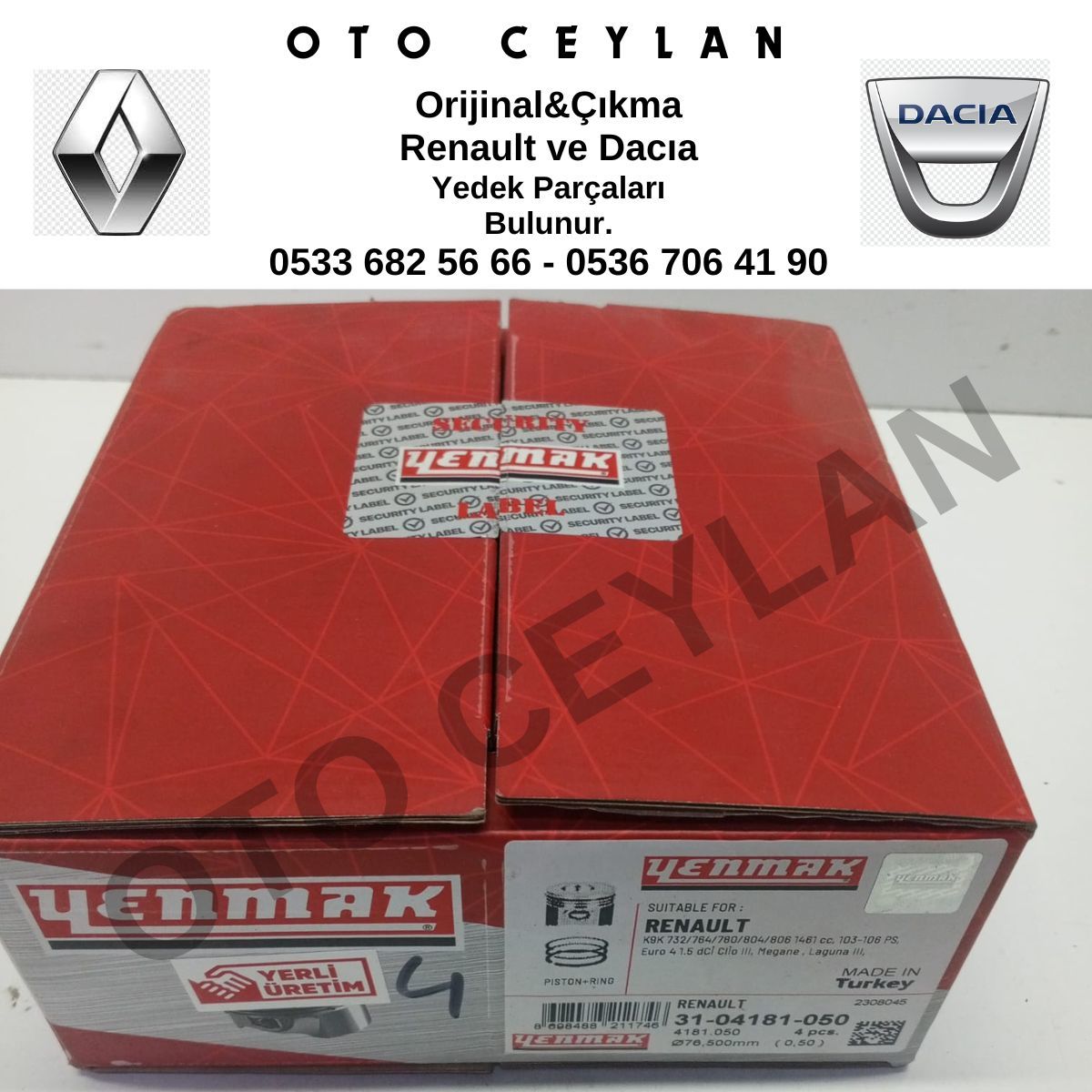3104181050 Clio 3 Megane Laguna 3 1.5 Dci K9K Euro 4 Piston Sıfır Yenmak Marka