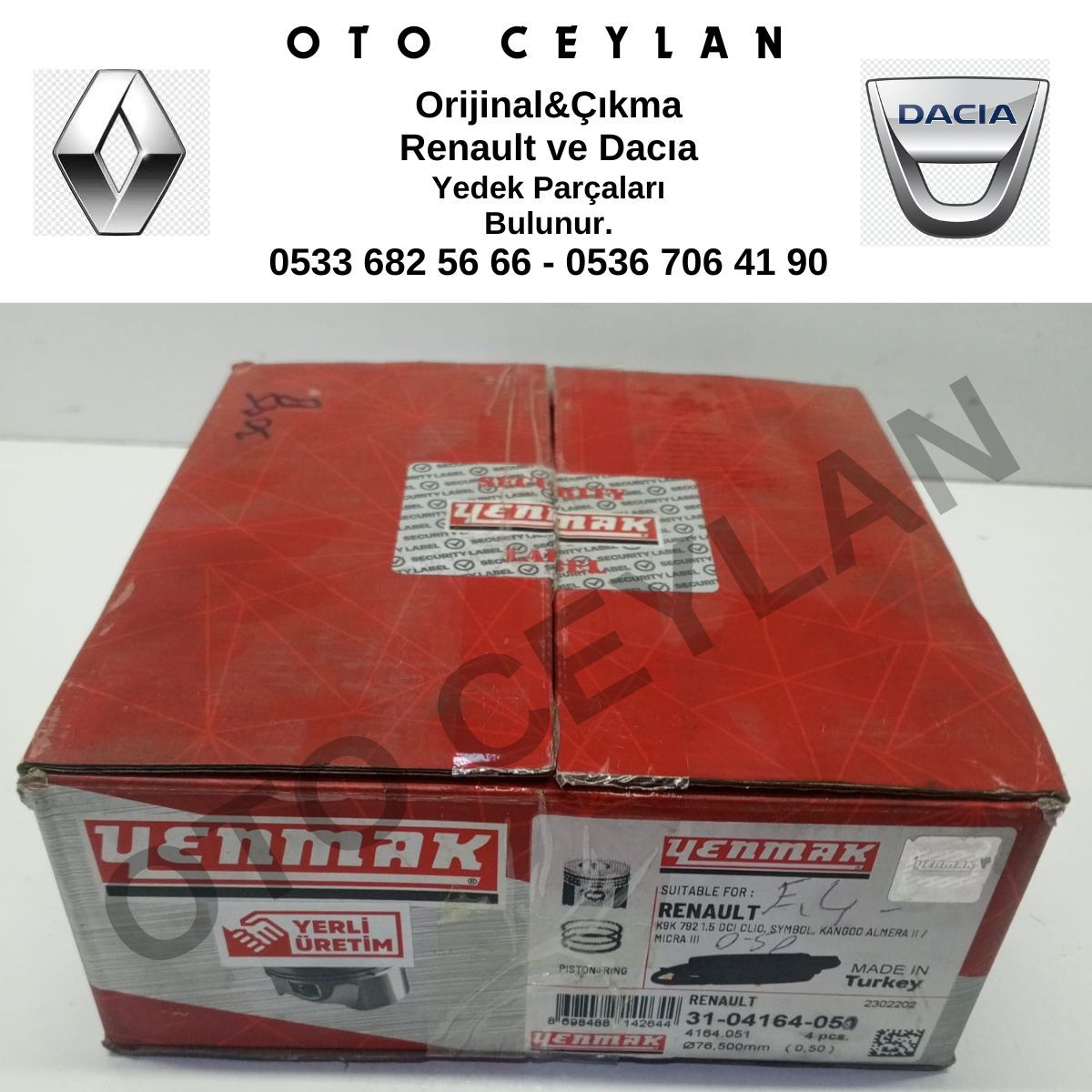 3104164050 Clio Symbol Kango Almera 2 Micra 3 K9K 1.5 Dci Piston Sıfır Yenmak Marka