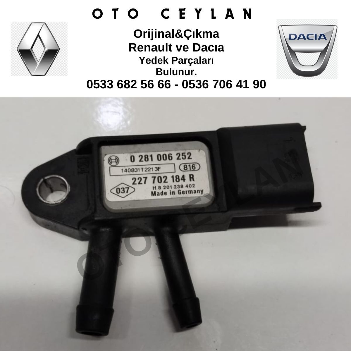 227702184R Megane 3 Fluence Basınç Kaptörü K9K Orijinal Çıkma