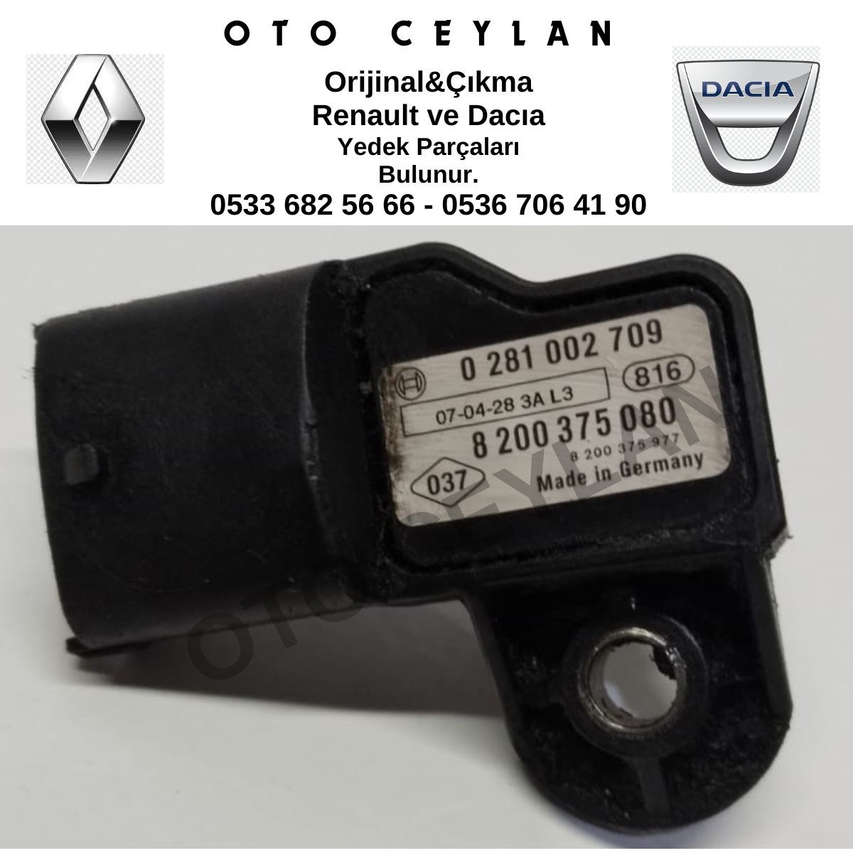 8200375080 Megane 2 Laguna 2 1.9 Dci Turbo Basınç Sensörü Orijinal Çıkma