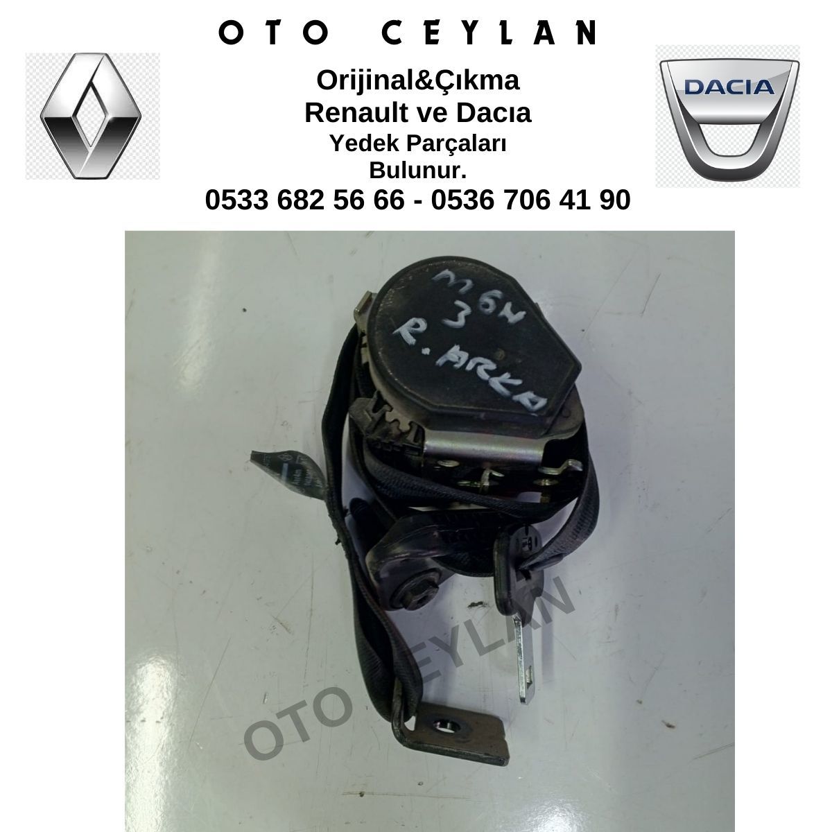 888407577R Megane 3 Sağ Arka Emniyet Kemeri Orijinal Çıkma