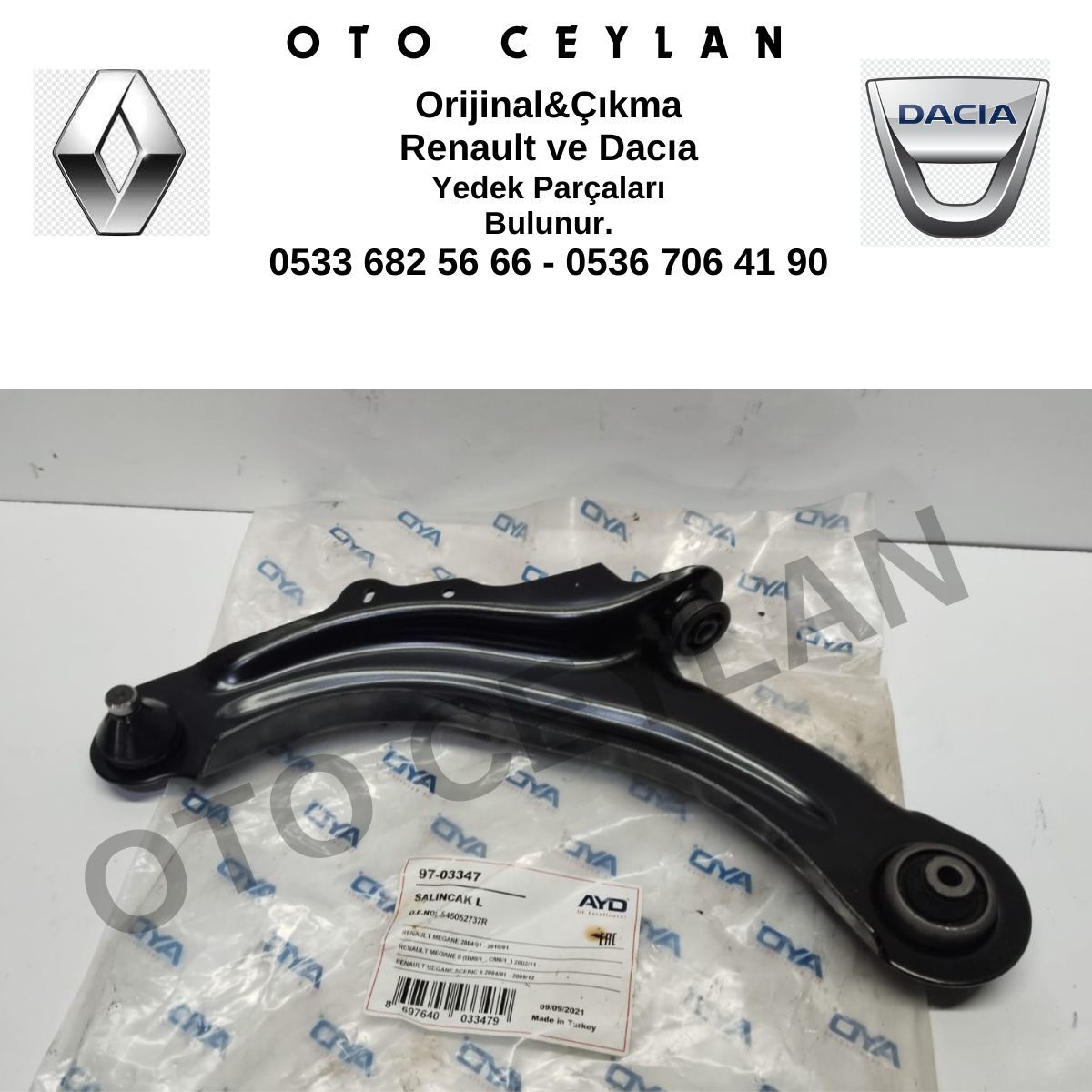 545017775R AYD 97-03347 Megane 2 Scenic Captur Sol Salıncak Rotilli 18MM Sıfır Yan Sanayi