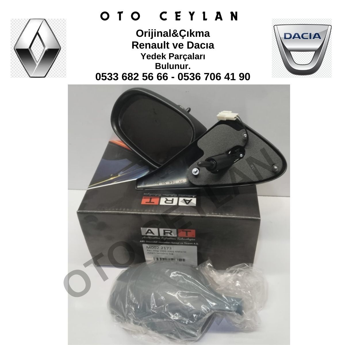 7700436718 M002.2173 Megane Dış Dikiz Aynası Sağ Mekanik Astarlı Sensörlü Sıfır Art Marka İthal