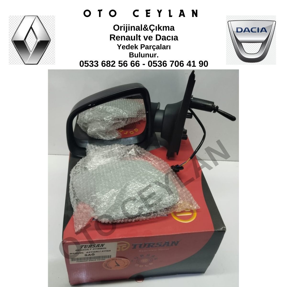 963011650R Clio Symbol Dış Dikiz Aynası Sağ Mekanik Sıfır Tursan Marka
