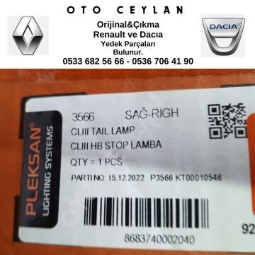 PLEKSAN 3566 Clıo 3 Stop Lambası Sağ HB Orijinal
