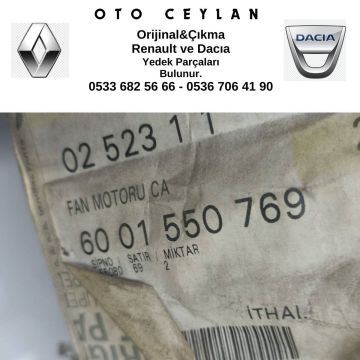 6001550769 Logan Fan Motoru + Davlumbazı Sıfır Orijinal