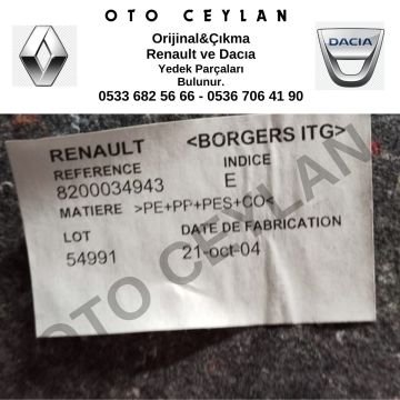 8200034943 Megane Bagaj Halısı Orijinal Çıkma