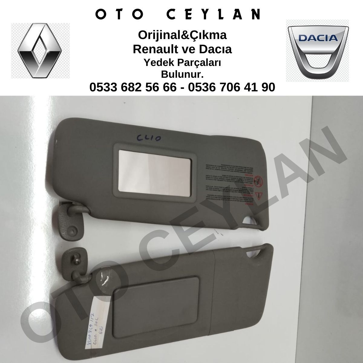 7700849118 Clio 2 Güneşlik Takımı Açık Gri Orjinal Çıkma