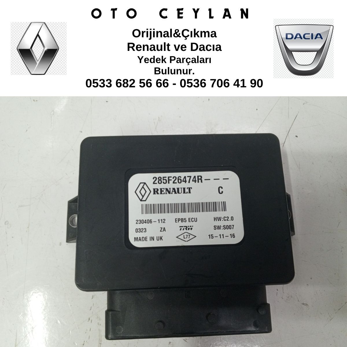 285F26474R FLUENCE MEGANE 4 OTOMATİK PARK FREN BEYNİ