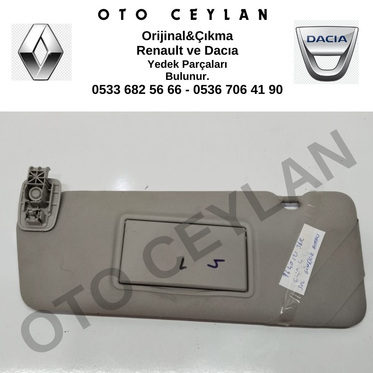 964012136R Clio 4 Sol Güneşlik Orjinal Çıkma