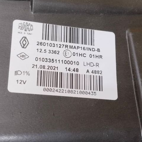 260103127R SIYAH ÇITALI FAR SAG CLIO IV 2012 - 2020 (HAFİF DEFOLU)