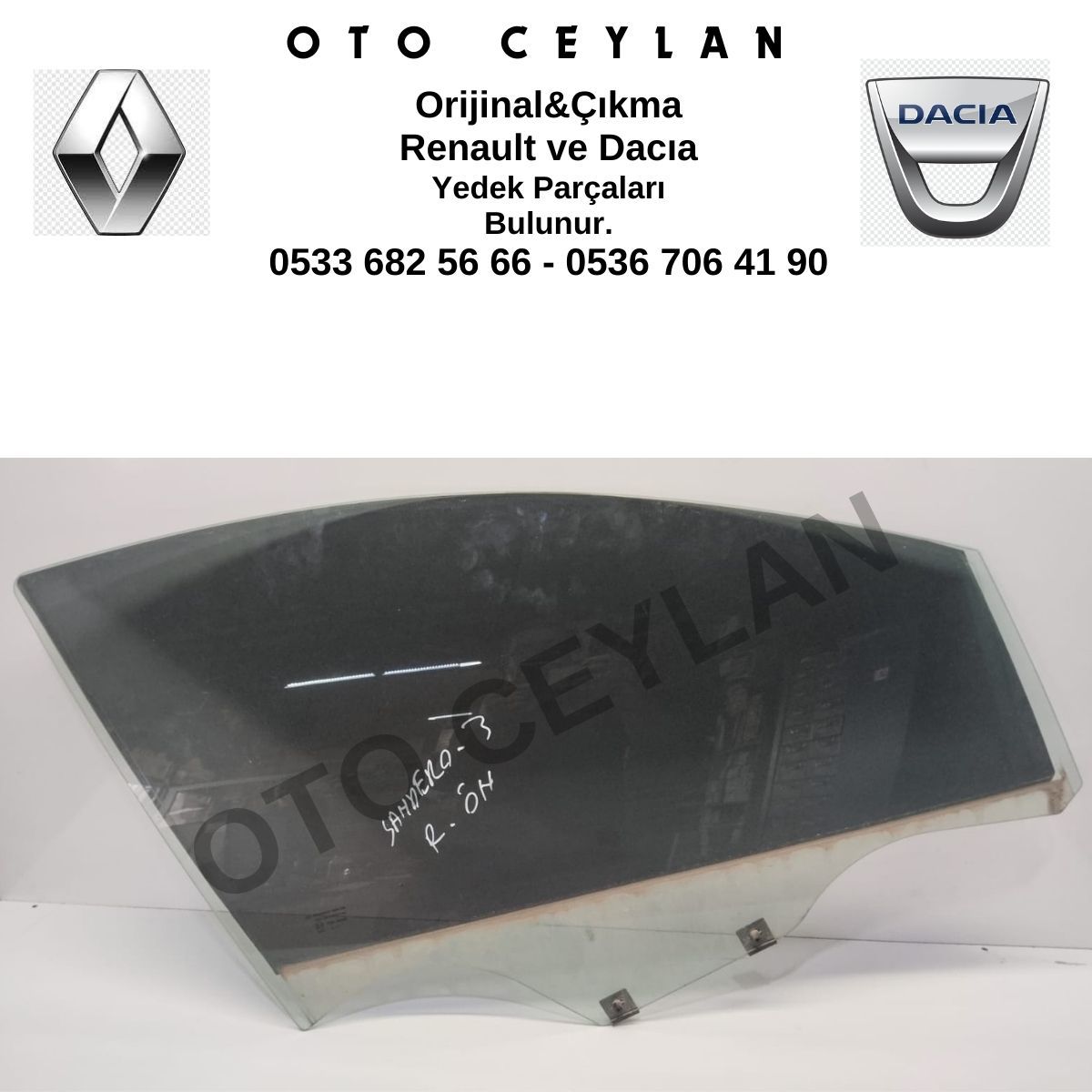 803007279R Sandero 3 Ön Kapı Camı Sağ Orijinal Çıkma