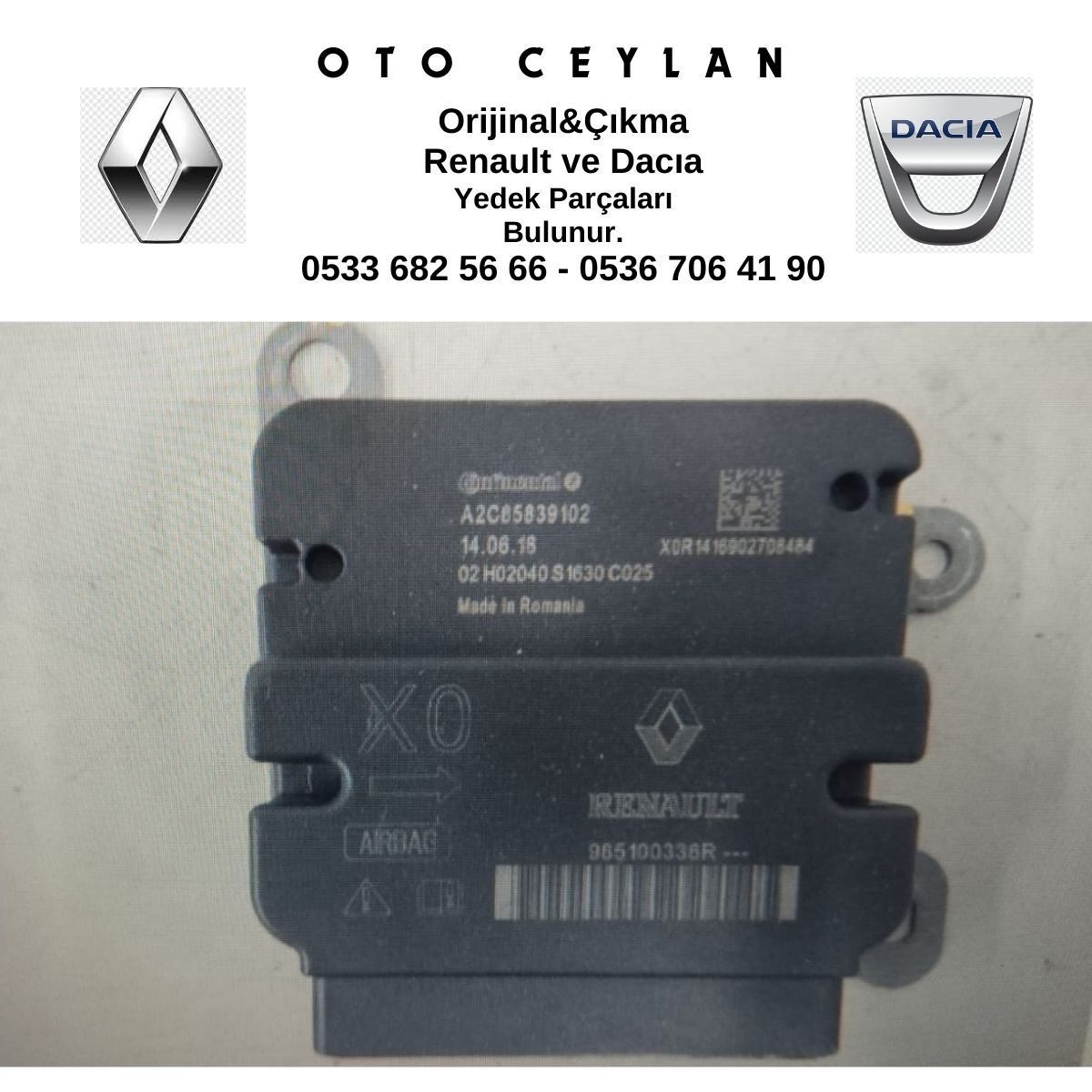 985100336R DUSTER HAVA YASTIK AIRBAG BEYNİ SIFIR