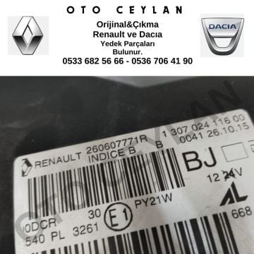 260607771R Megane 3 Sol Far Sıfır Orjinal (klipsi çıkık)