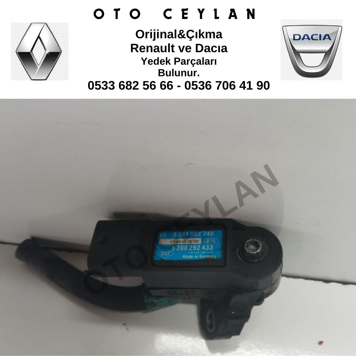 7701062395 8200292433 8200685363 Laguna 2 3 Koleos 2.0 Dci M9R Basınç Sensörü Orijinal Çıkma