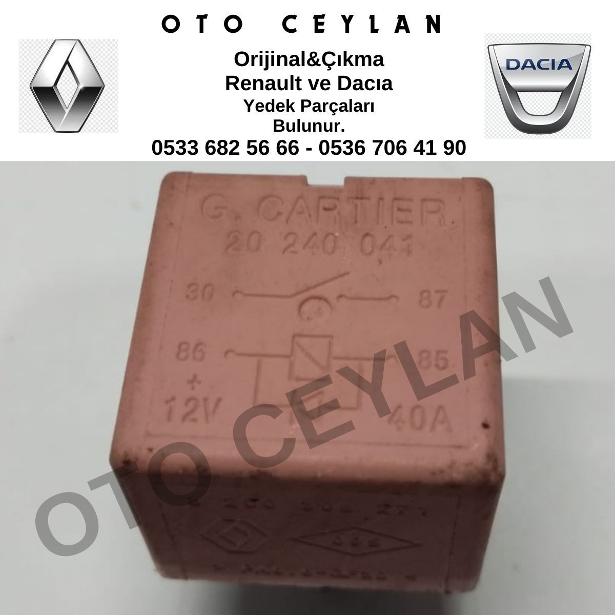 8200308271 Duster Logan Sandero Talisman Latitude 40 Amper Röle Pembe Orijinal Çıkma