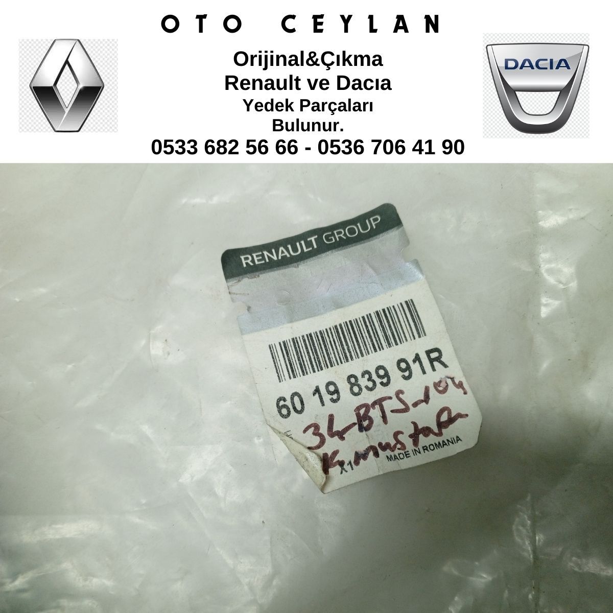 601983991R SANDERO LOGAN ÖN TAMPON İÇ BAKALİTİ SIFIR ORİJİNAL