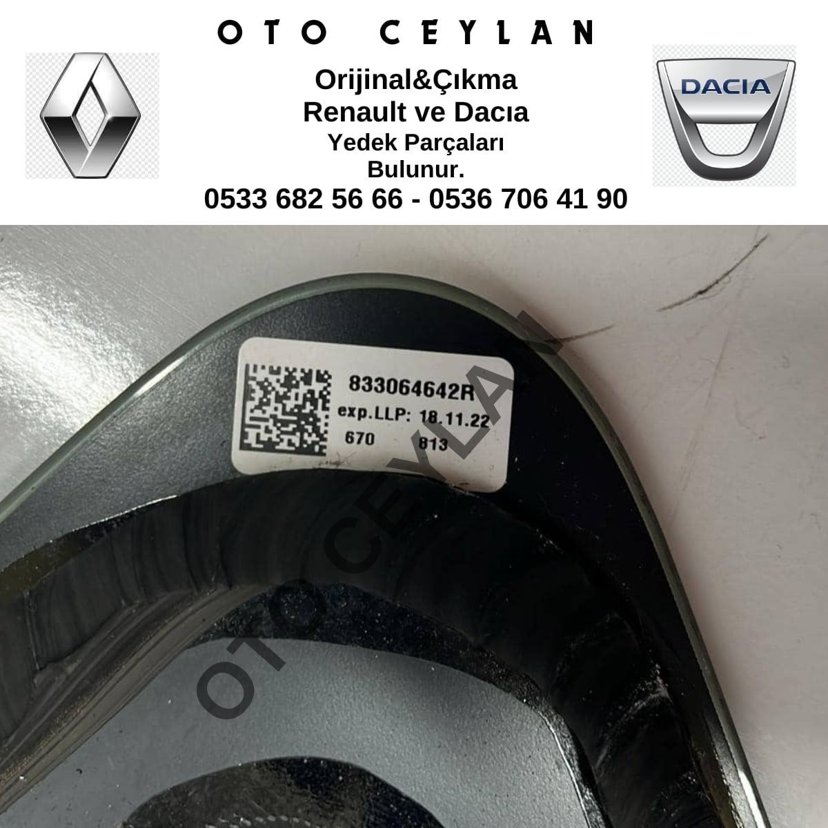 833064642R Duster 2022 Kelebek Camı Çıkma Orijinal