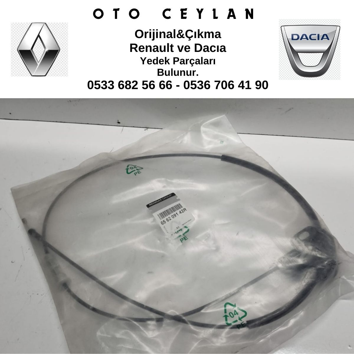 656209142R,656206926R CLIO 5 MOTOR KAPUT AÇMA TELİ HALATI SIFIR ORİJİNAL