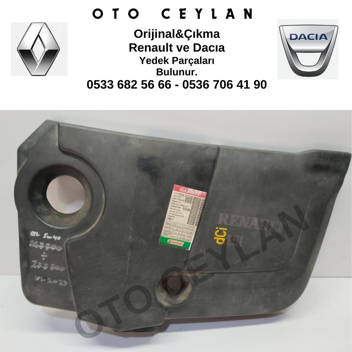 8200365952 Megane 2 1.5 Dci Motor Üst Koruma Kapağı Orijinal Çıkma