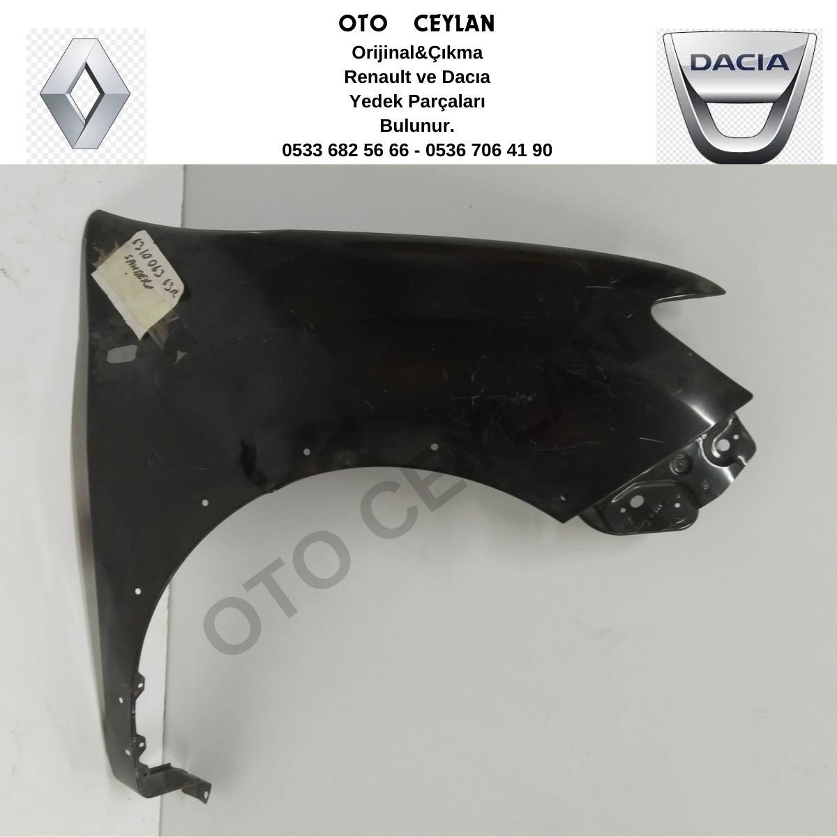 631006363 Sandero Sağ Ön Çamurluk Deliksiz 2012--Sıfır Orijinal Hafif Hatalı