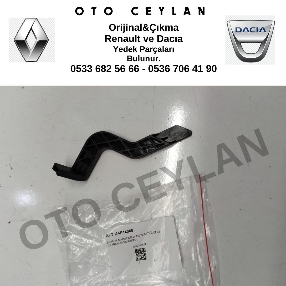 656016651R AFT KAP14365 Clio Symbol 2 Sandero Motor Kaput Kilit Uç Plastiği Sıfır Yan Sanayi