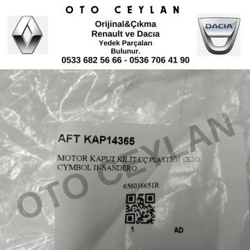 656016651R AFT KAP14365 Clio Symbol 2 Sandero Motor Kaput Kilit Uç Plastiği Sıfır Yan Sanayi