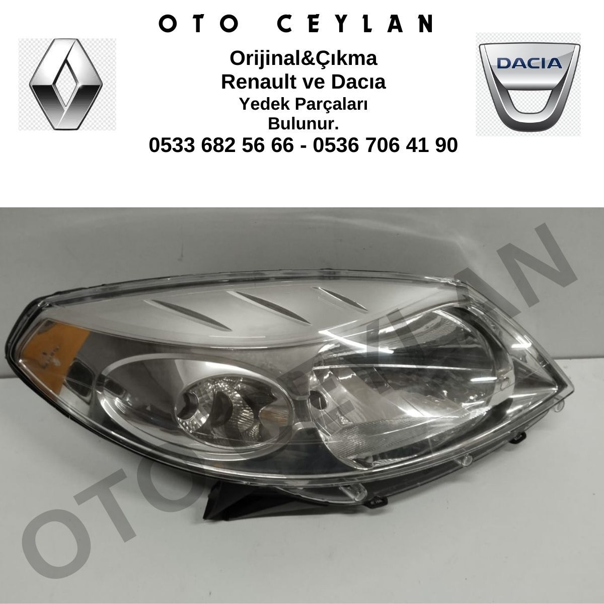 8200733877 Dacia Sandero Sağ Far Sıfır Orjinal Hafif Hatalı